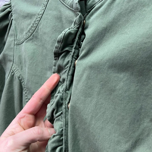 Pure Energy Olive Green Ruffled Crop Jacket with Peekaboo Floral Fabric - size 2 - Picture 11 of 15